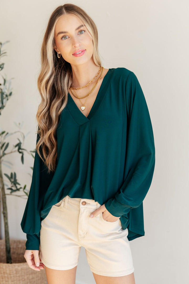 Teal V-Neck Blouse - Inspired Eye Boutique