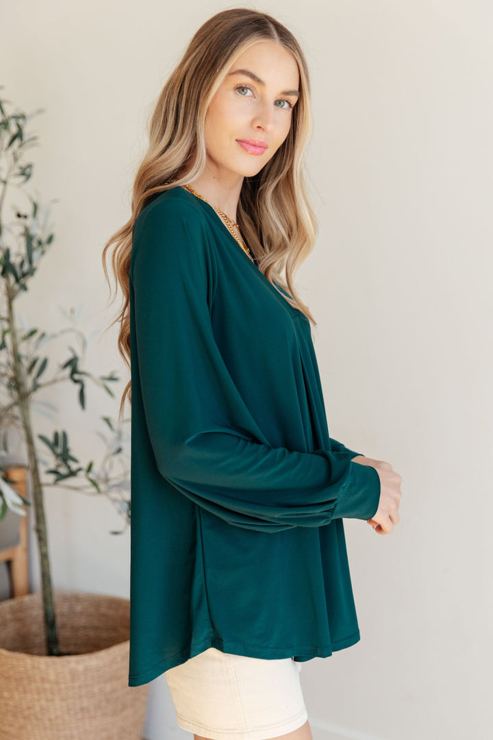 Teal V-Neck Blouse - Inspired Eye Boutique